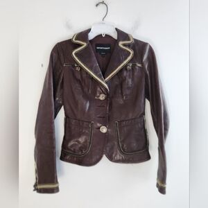 Emporio Armani Women Brown 100% Leather Button Up Jacket size EU 38/US 4
